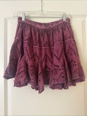 Free People Women's XS Eyelet Tiered Mini Skirt / Skort - Plum